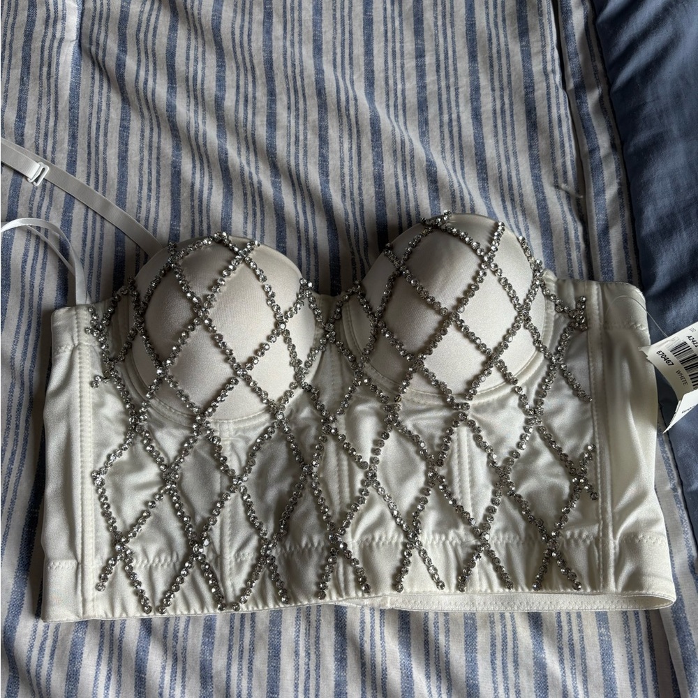 Elegant Beaded Bustier in Silver